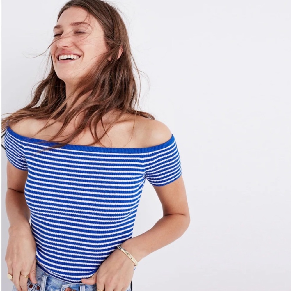 Madewell Striped Off-Shoulder Sweater Top
